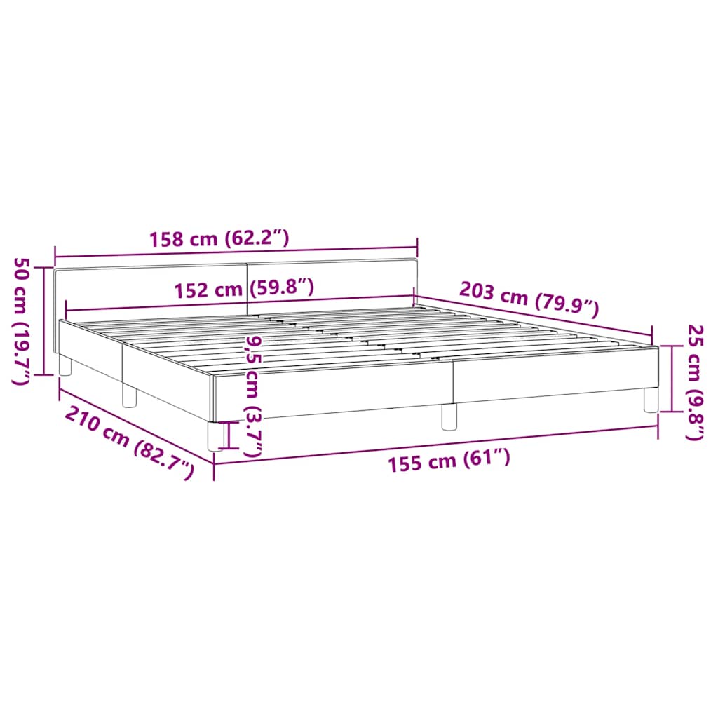 Black faux leather bed frame with wooden slats and rounded legs