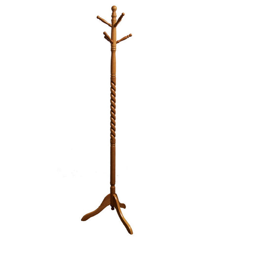 Wooden coat rack with twisted spindle and  hooks