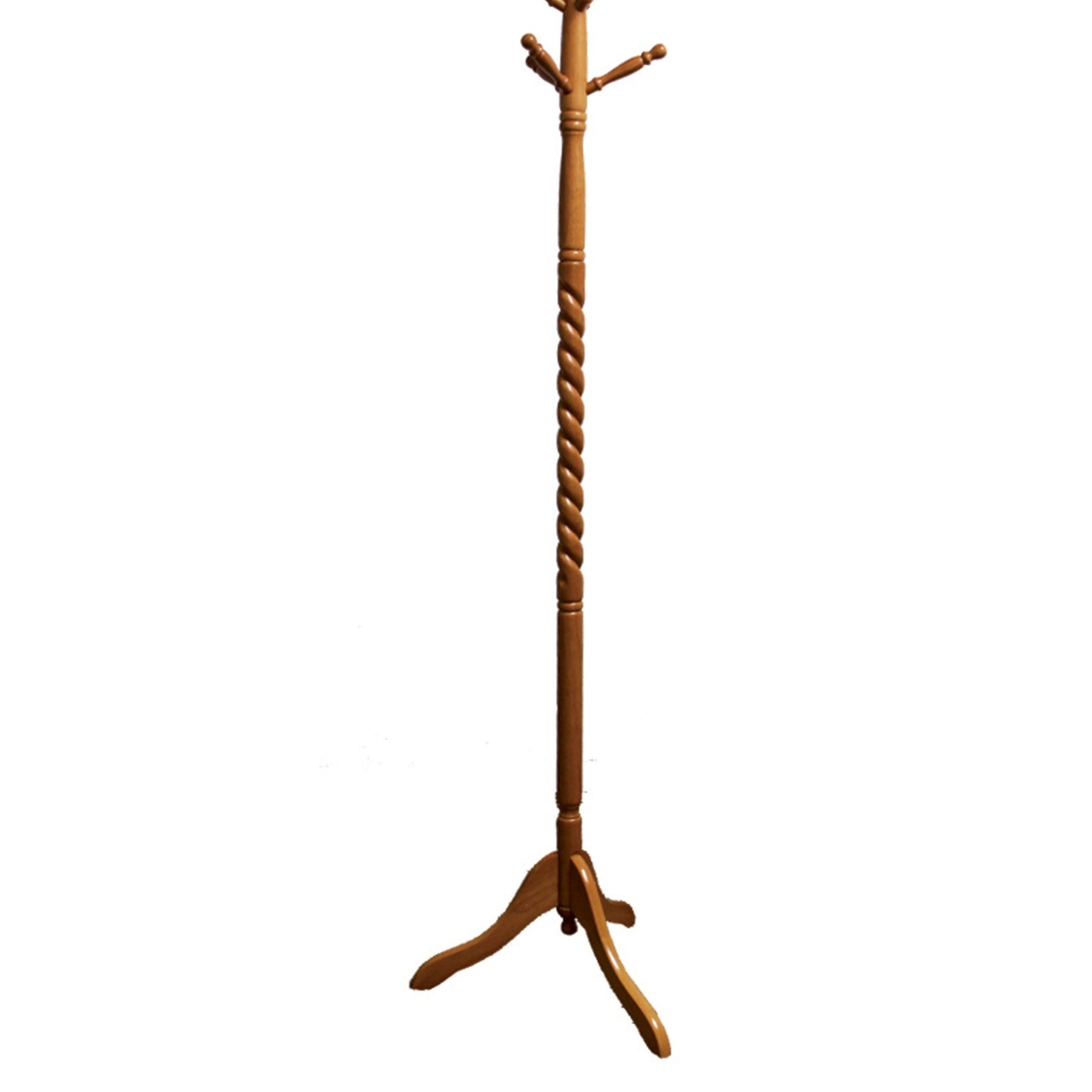 Classic wooden coat rack with turned post and tripod base
