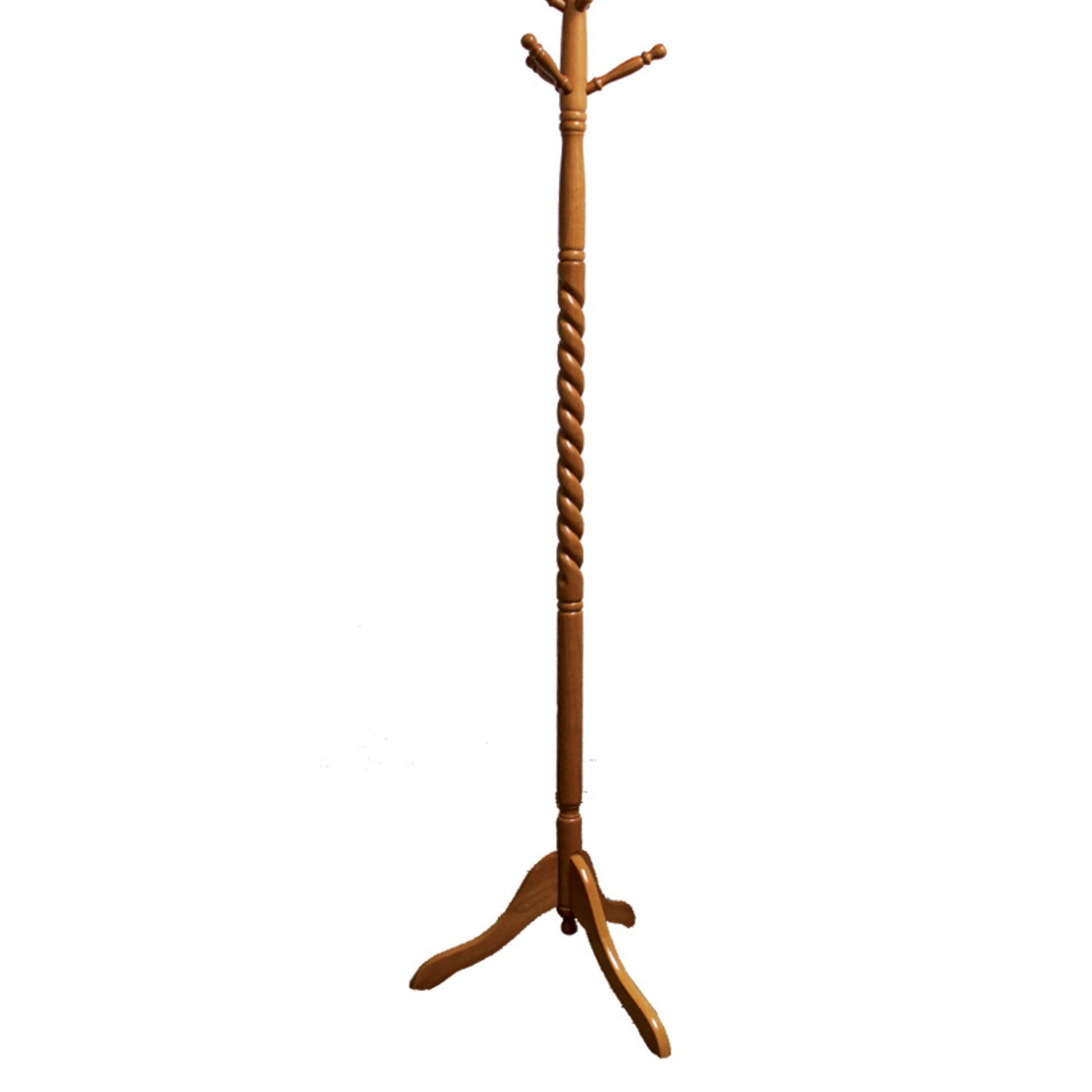 Classic wooden coat rack with turned post and tripod base