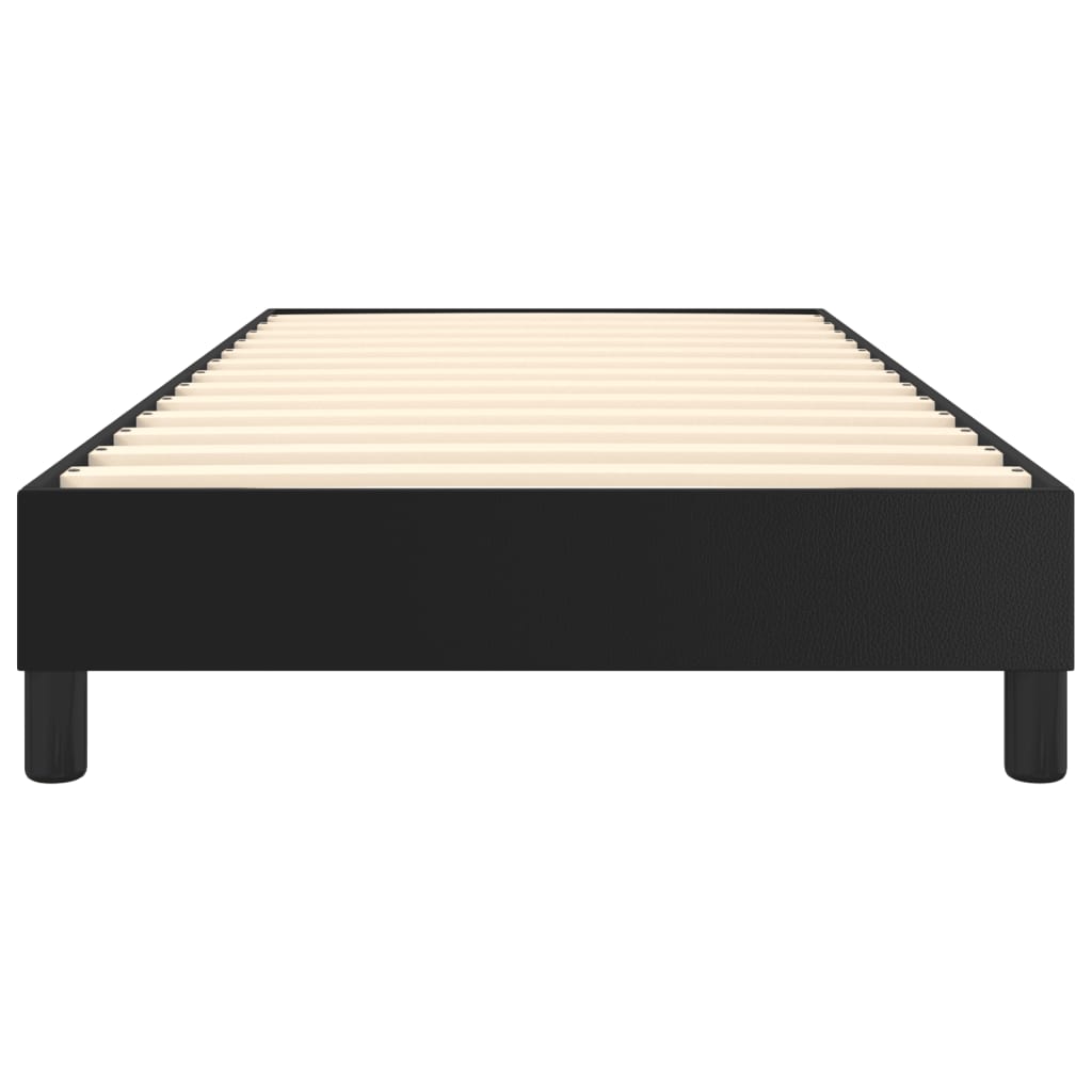 Black platform bed frame with wooden slats