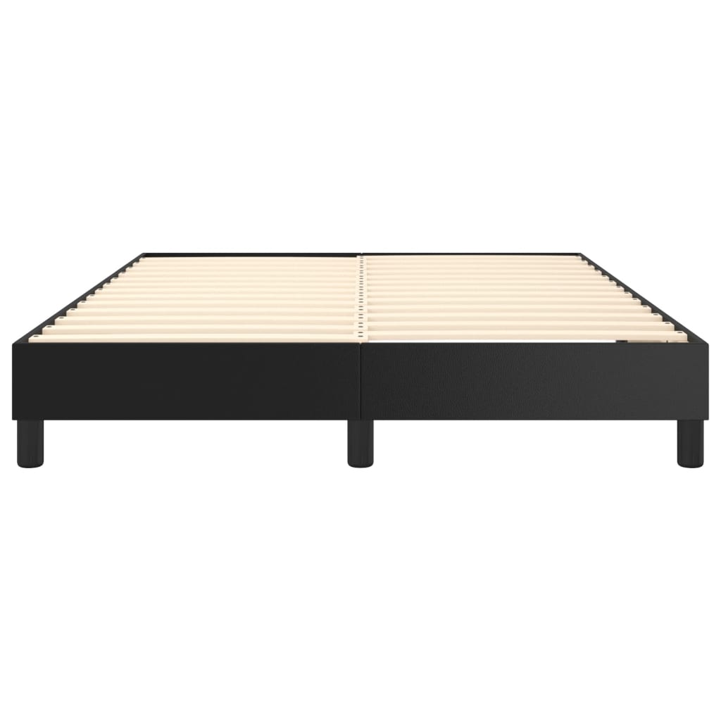 Black metal queen bed frame with wooden slats