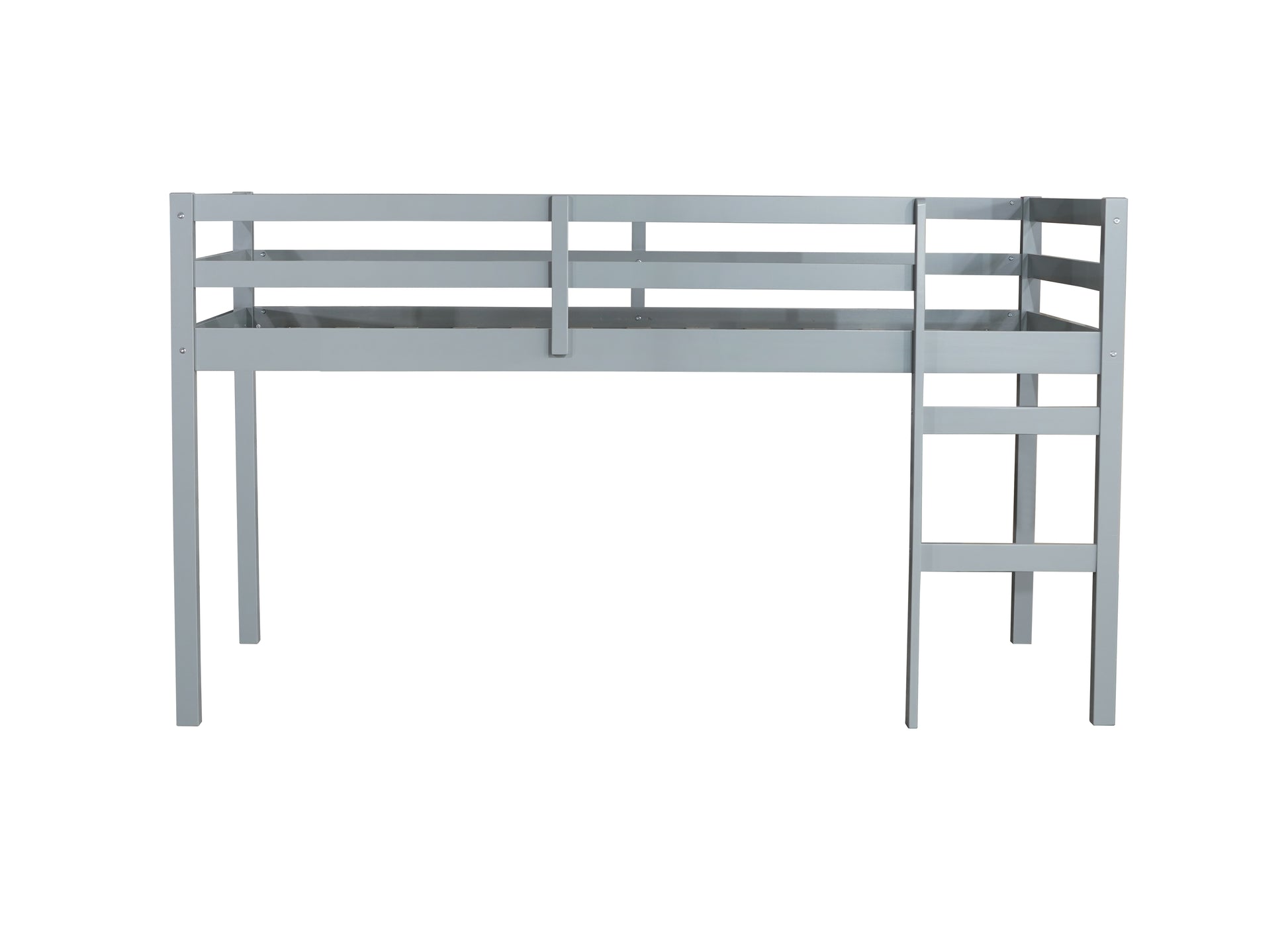 Gray wooden loft bed with ladder