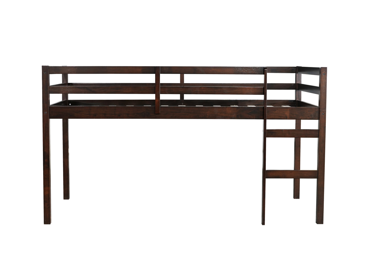 Dark wood twin loft bed with ladder for kids room