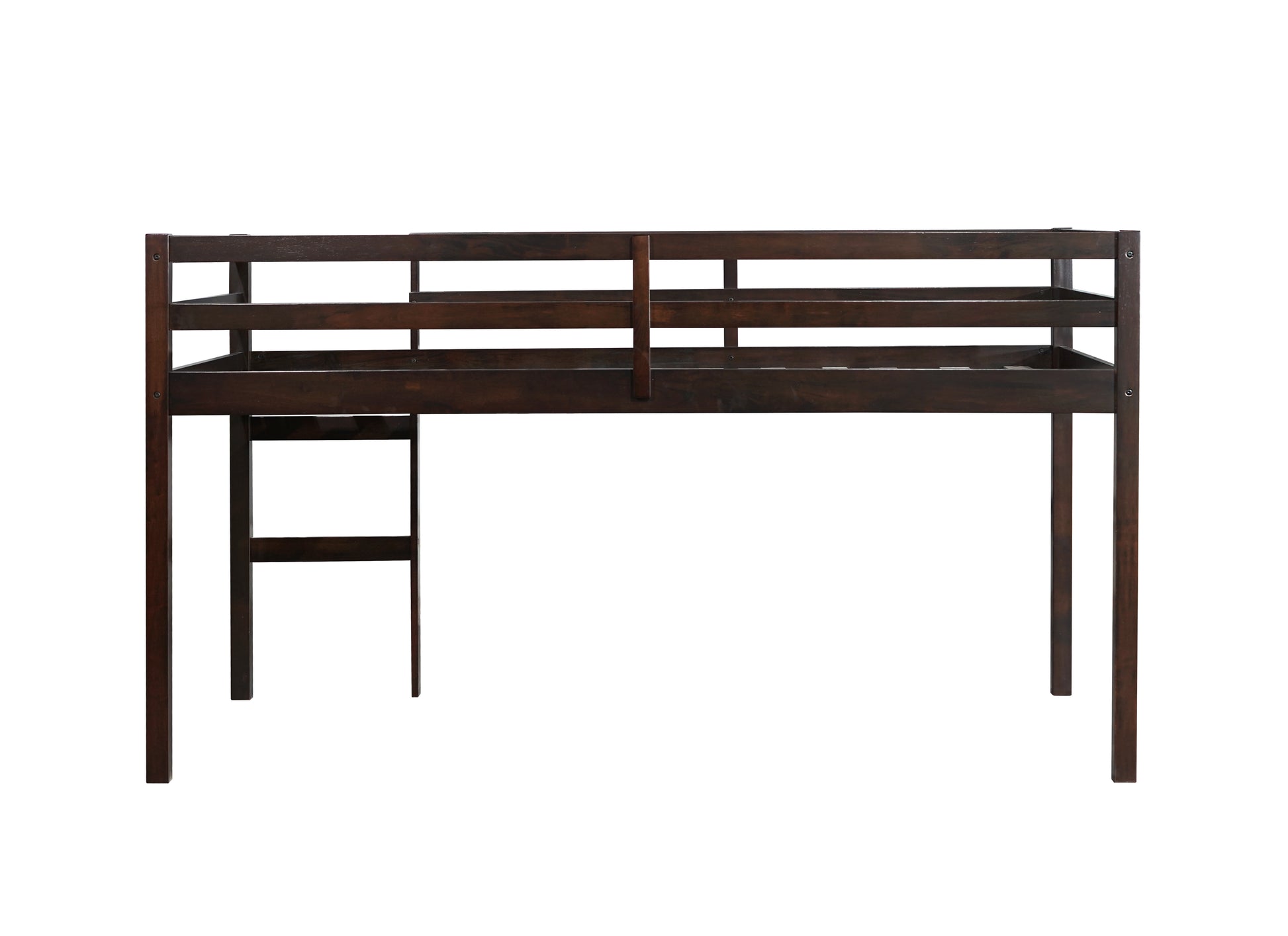 Dark wood loft bed with ladder