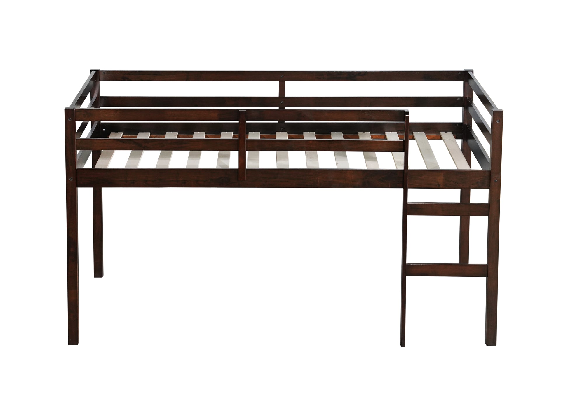 Dark wood loft bed with ladder