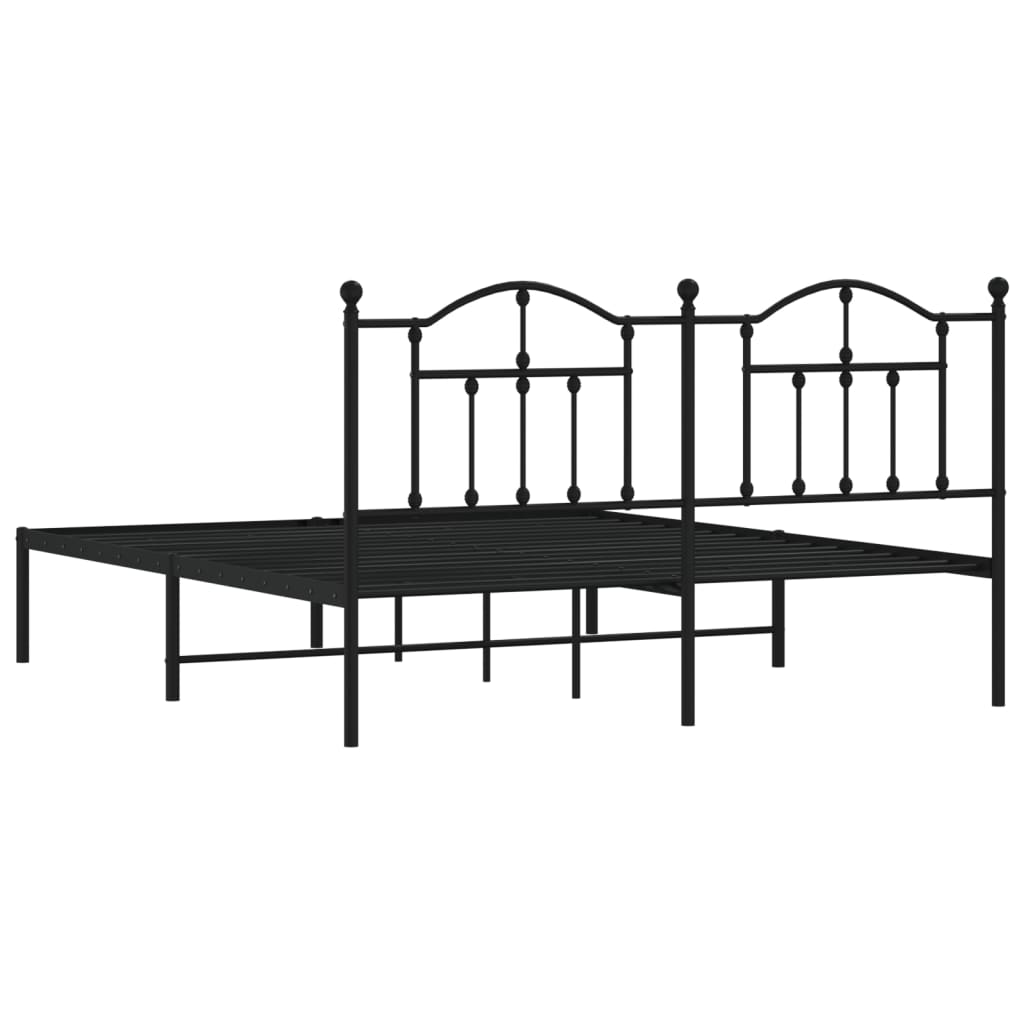 Black metal twin bed frame with arched headboard detailing