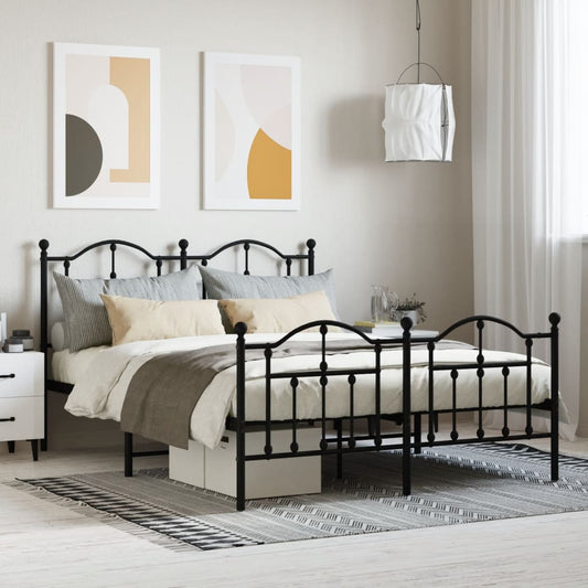 Classic dark metal queen bed frame with decorative scrollwork