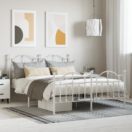 White metal twin bed frame with arched headboard and footboard