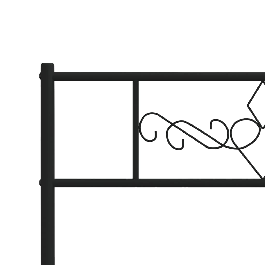 Black metal twin bed frame with ornate headboard and footboard details