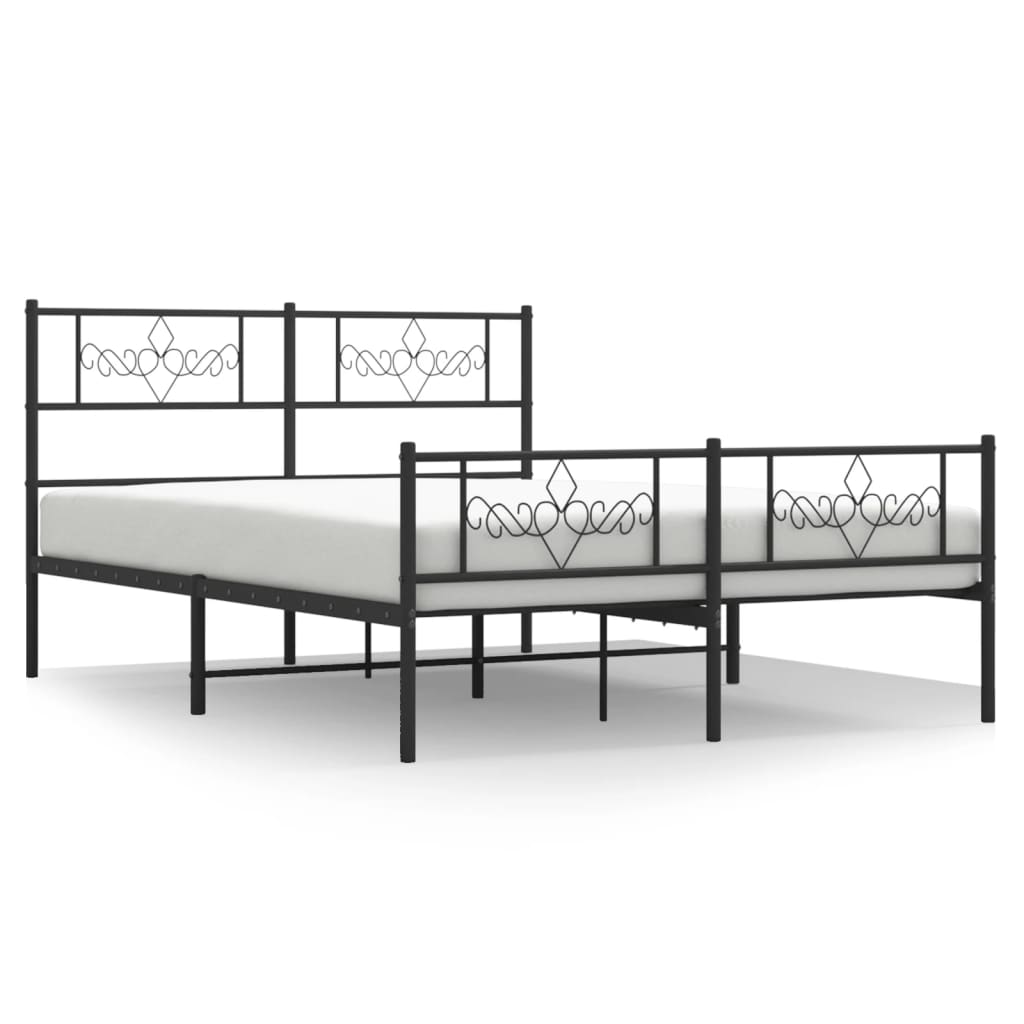 White metal bed frame with ornate headboard and footboard dimensions included