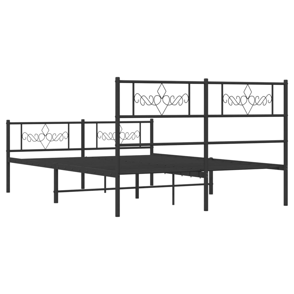 Black metal bed frame with ornate scrollwork headboard and footboard