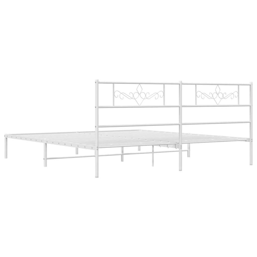 White metal bed frame with ornate headboard design