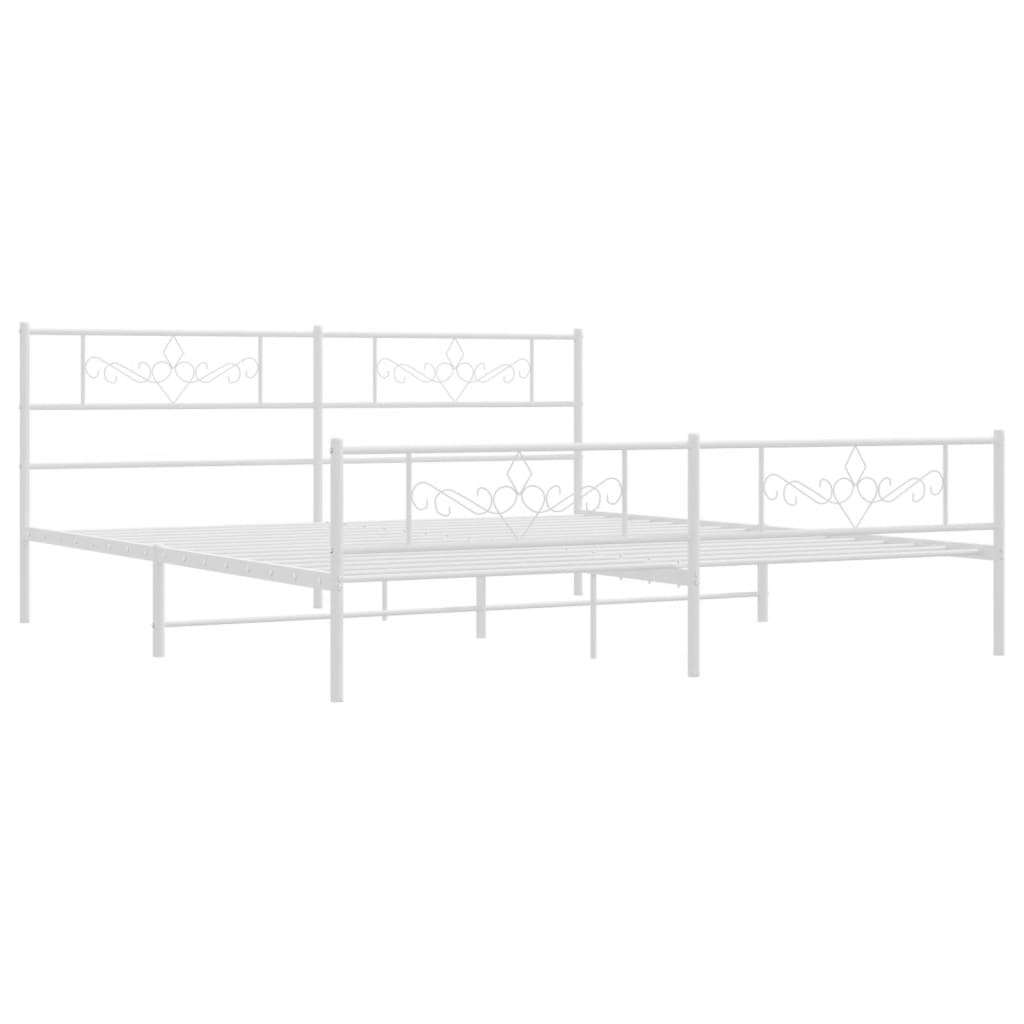 Elegant white metal bed frame with ornate scrollwork headboard and footboard