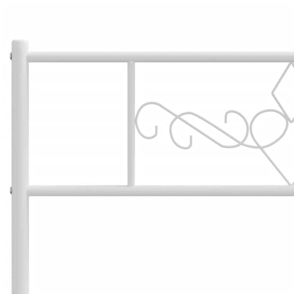 White metal bed frame with ornate headboard and footboard