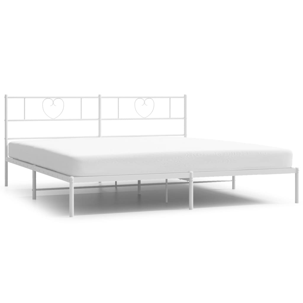 Silver metal bed frame with heartshaped headboard and slatted base