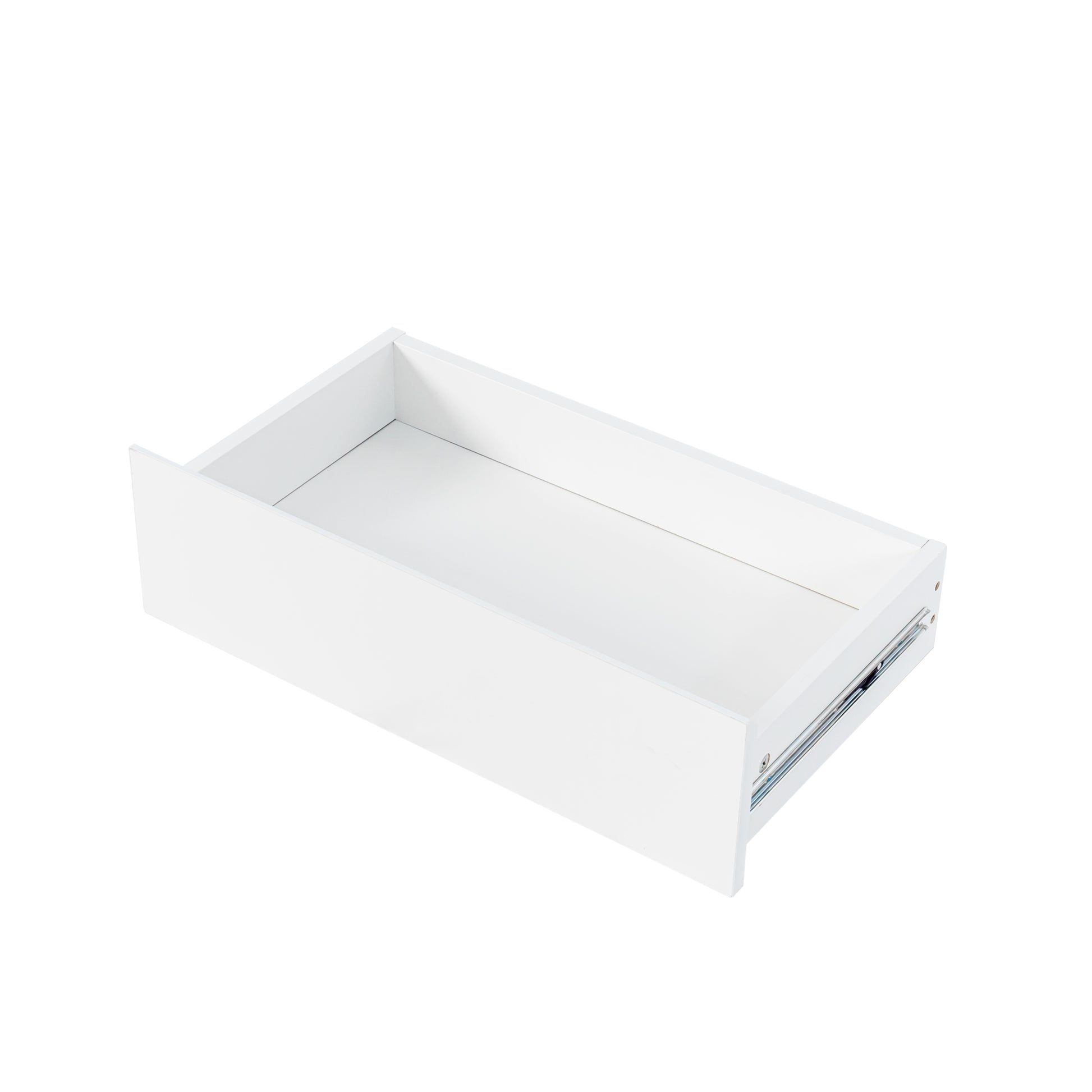 White wooden drawer with metal runners for cabinet