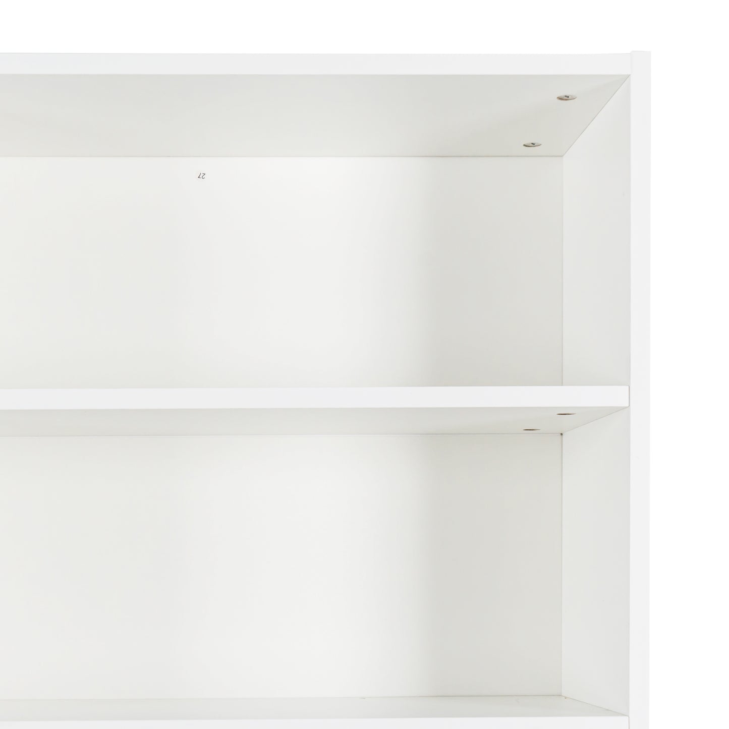 White melamine particleboard bookshelf with two shelves