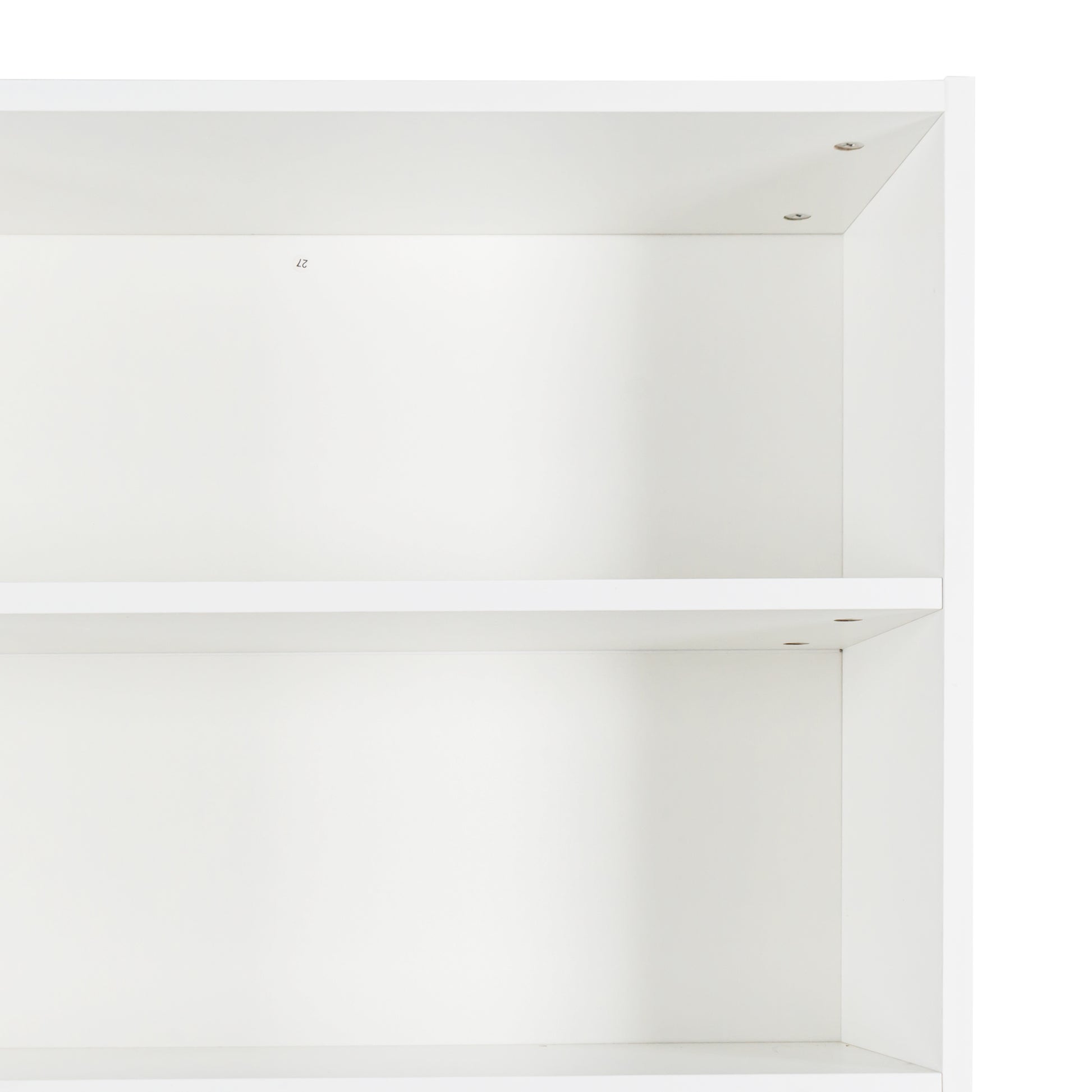 White melamine particleboard bookshelf with two shelves