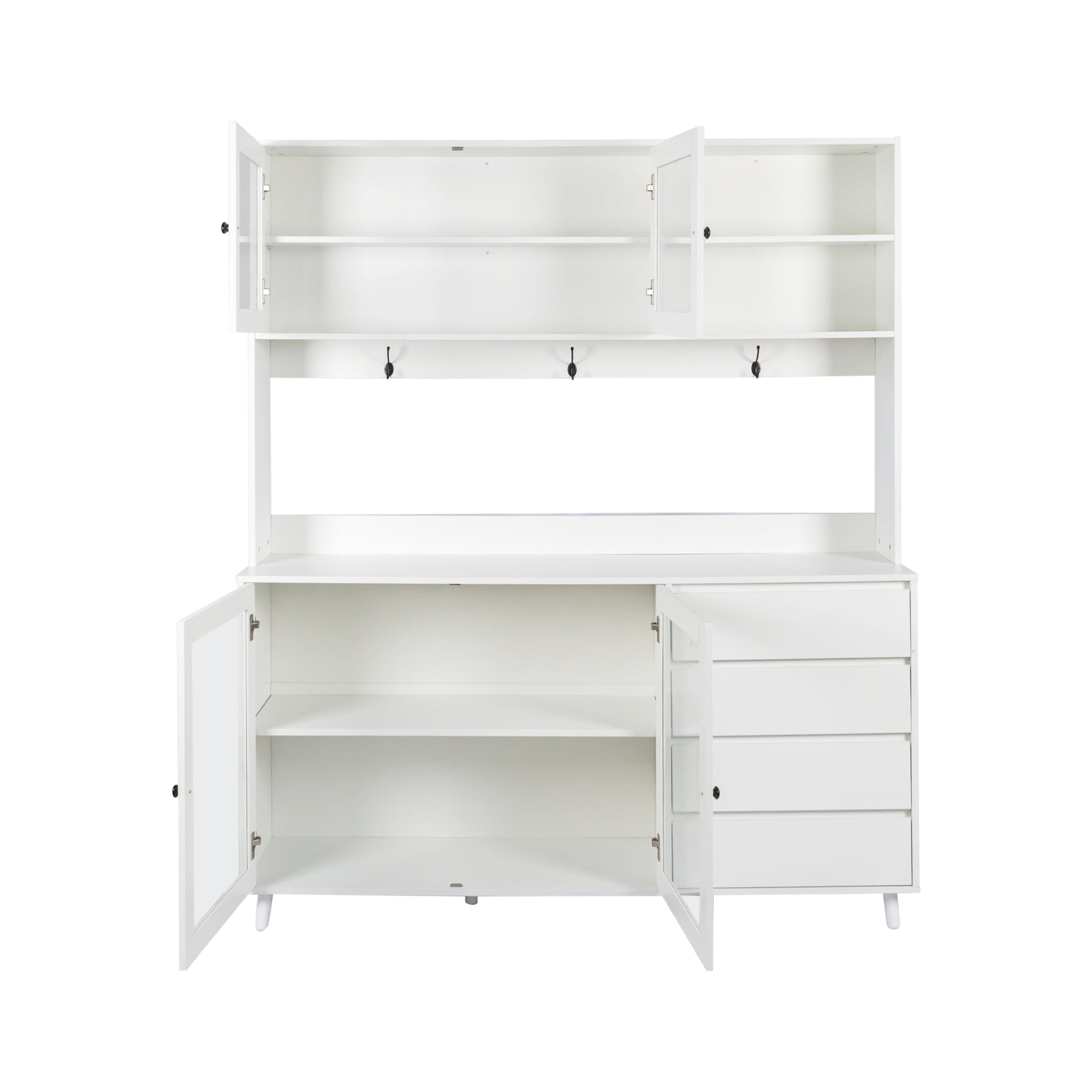 White hutch sideboard with glassfront cabinets and drawers