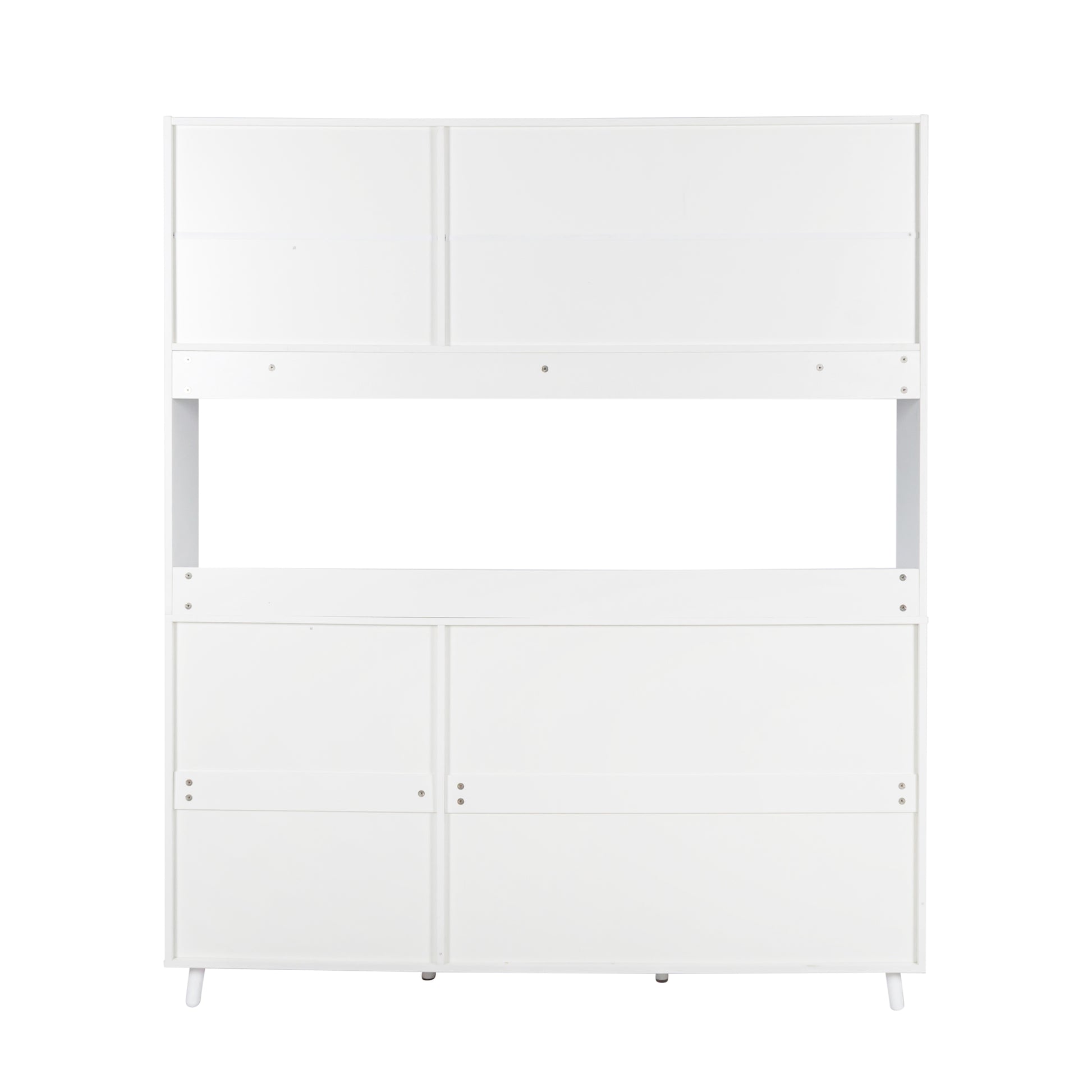 White modern bookcase with multiple shelves and compartments for storage