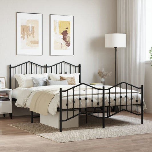 Black metal bed frame with an arched headboard and footboard queen size