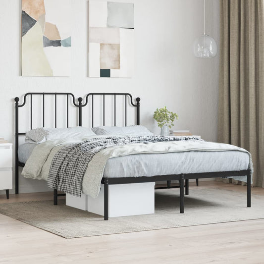 White metal twin bed frame with decorative headboard and footboard