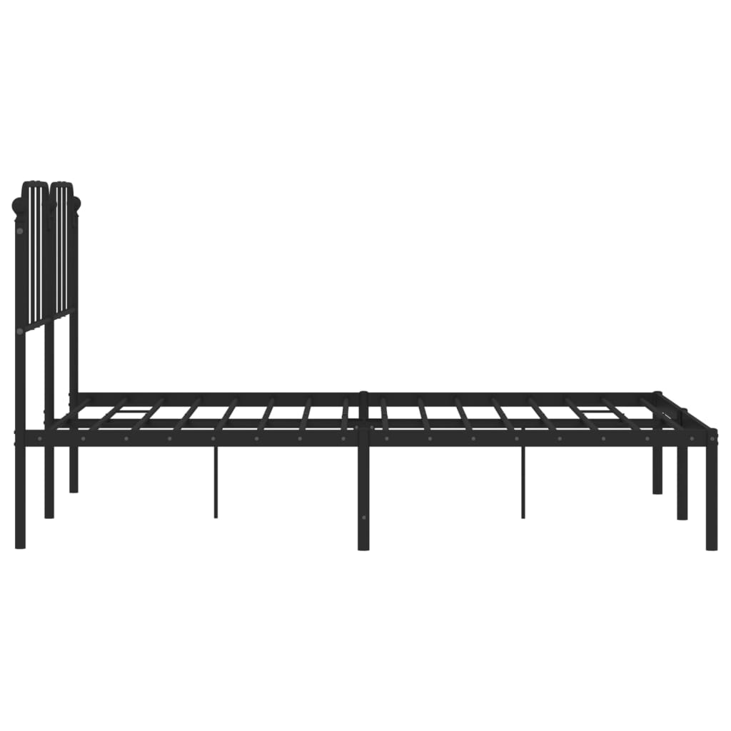 Black metal bed frame with a minimalist headboard