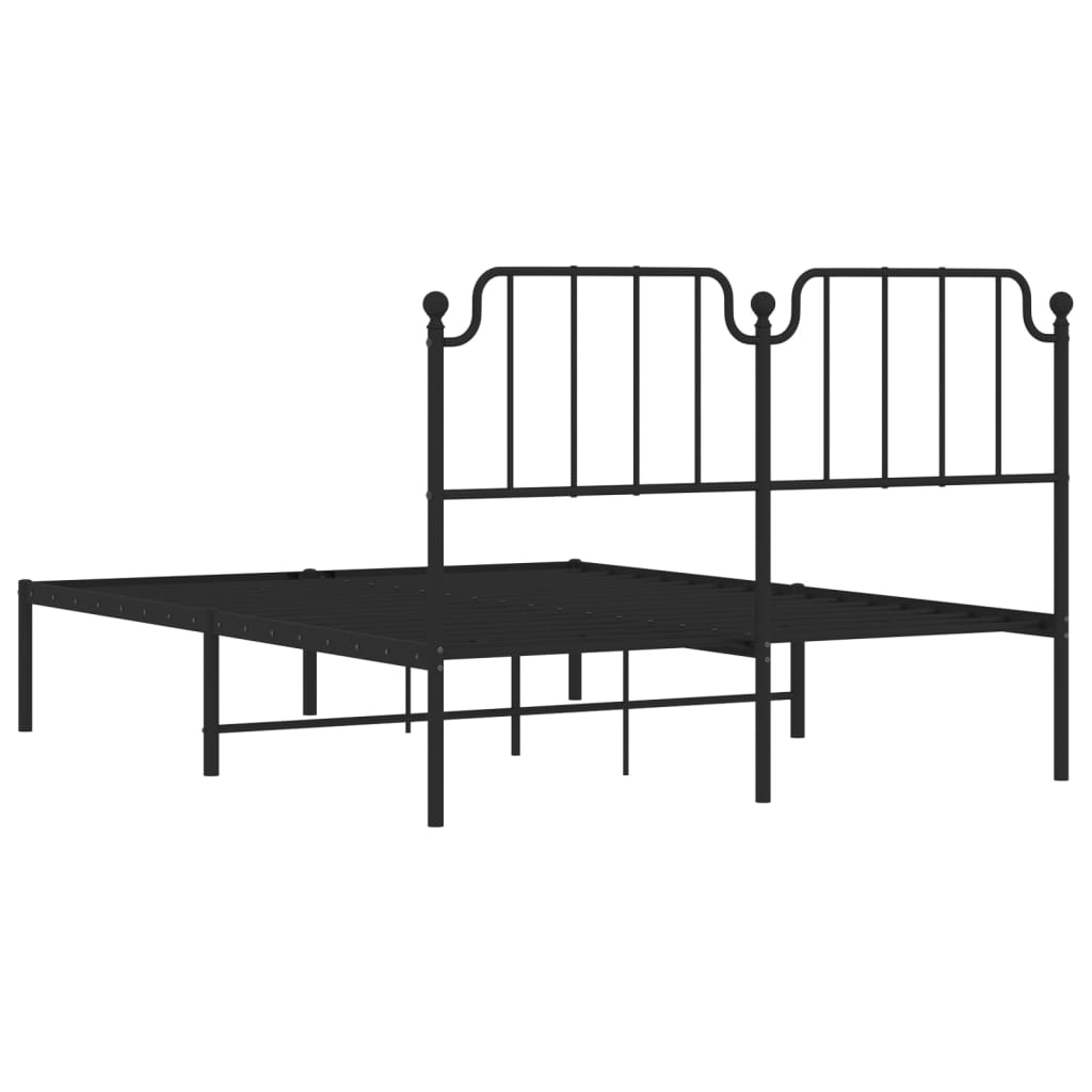 Black metal twin bed frame with ornate headboard detailing