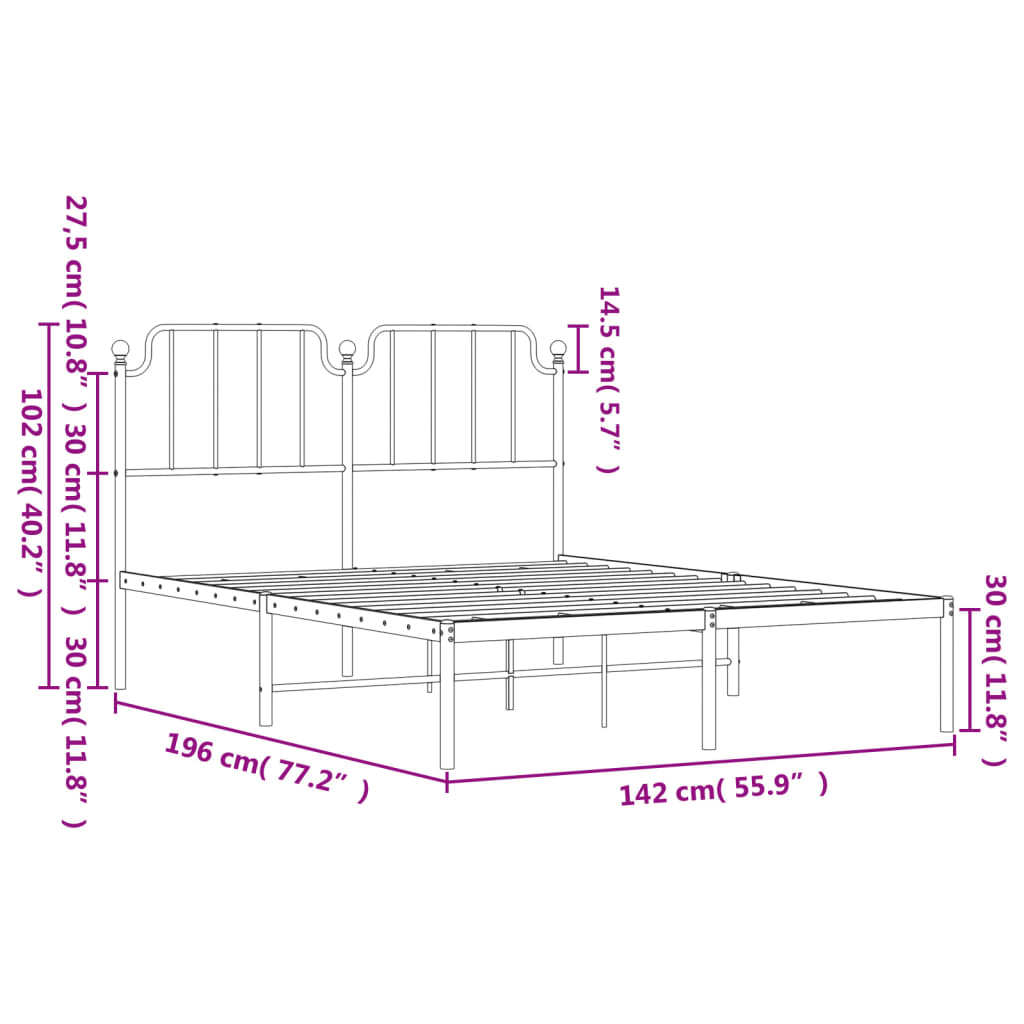 Black metal platform bed frame with ornate headboard