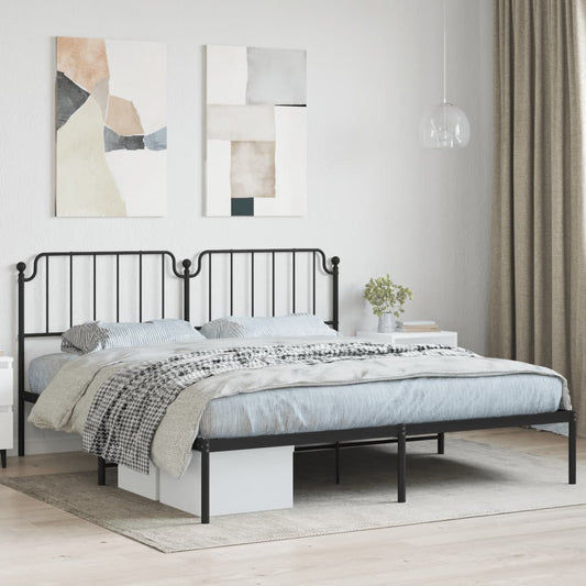 Black metal platform bed frame with arched headboard and footboard