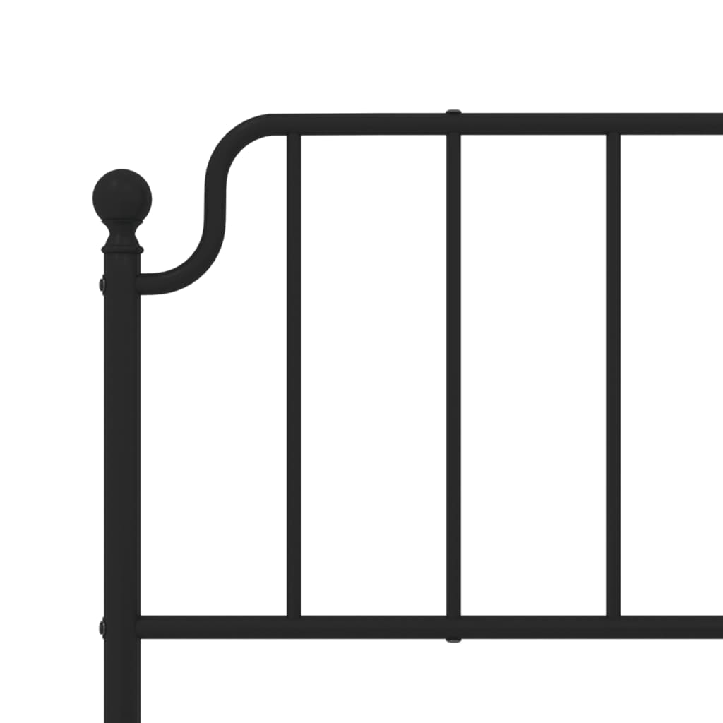 Black metal bed frame with ornate headboard and slatted support