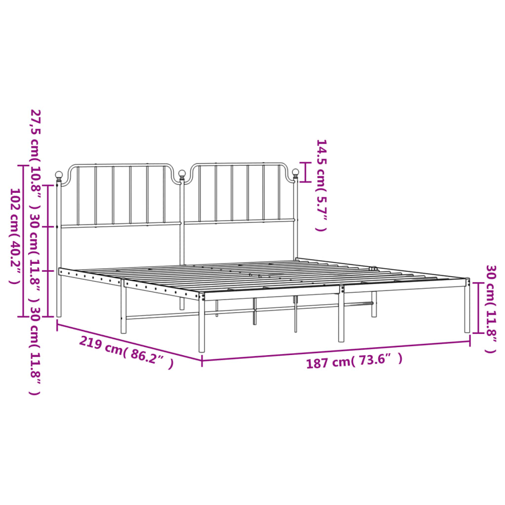 Black metal bed frame with ornate headboard and footboard