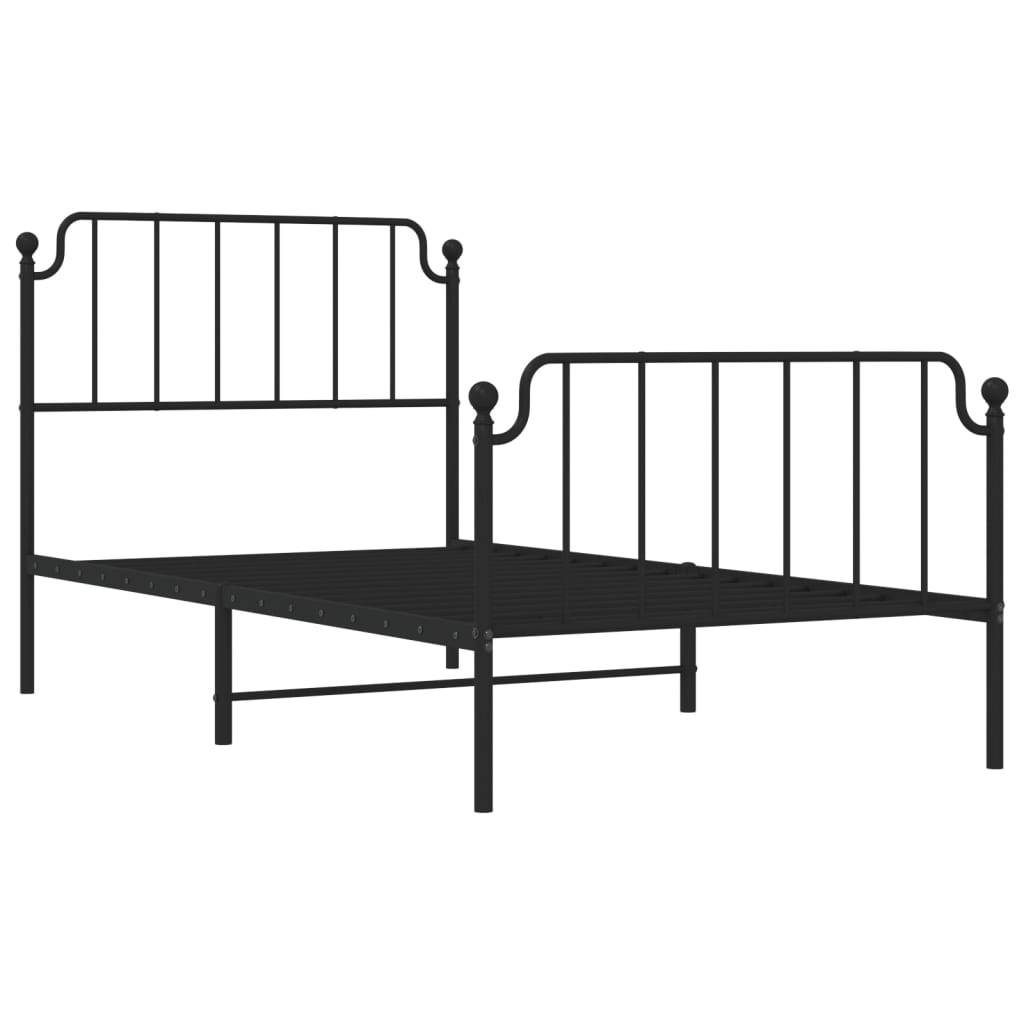 Dark grey metal bed frame with a classic spindle headboard and footboard