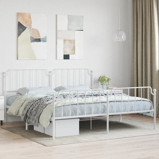White metal twin bed frame with curved headboard and footboard