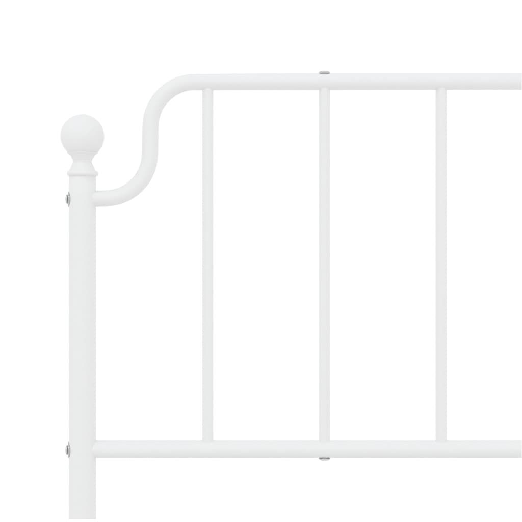 White metal twin bed frame with ornate headboard and footboard