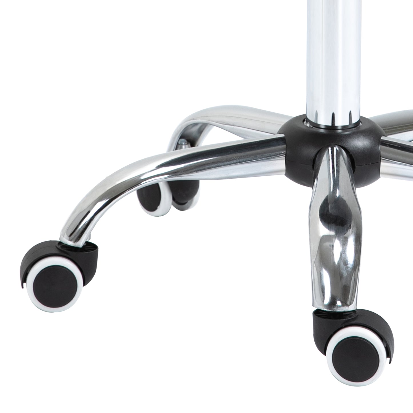 Chrome fivestar office chair base with black casters