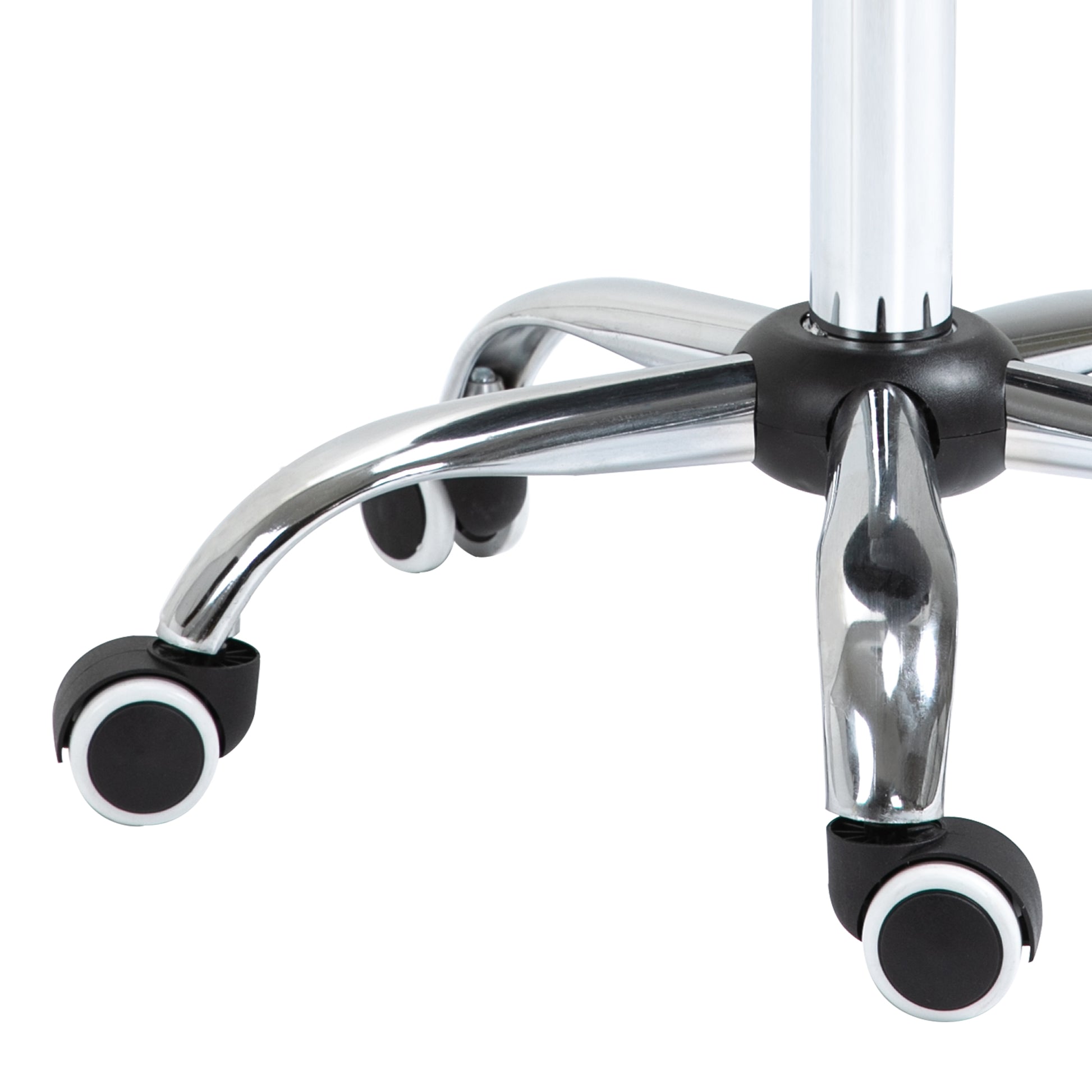 Chrome fivestar office chair base with black casters