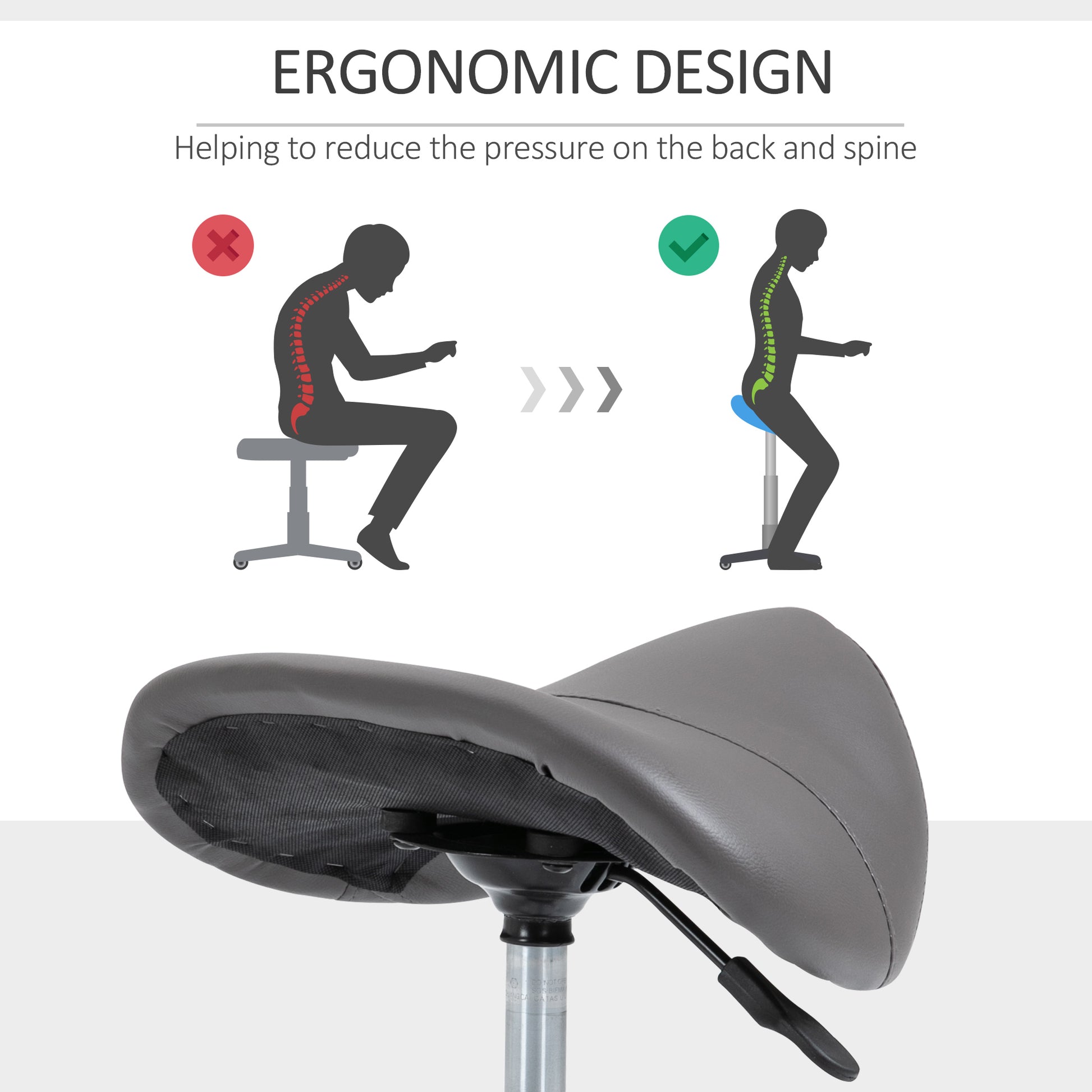 Grey ergonomic stool seat cushion with supportive lumbar design