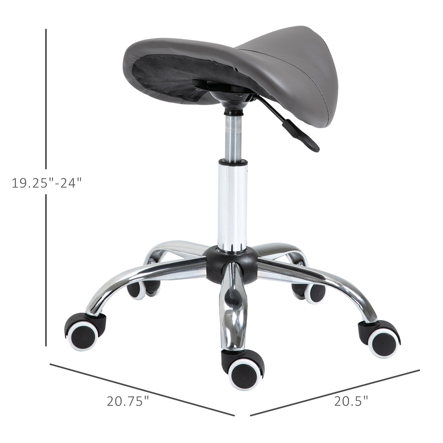 Height Adjustable Ergonomic Rolling Saddle Stool for Comfort and Mobility - Grey
