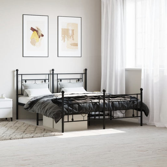 Black metal twin bed frame with decorative headboard and footboard