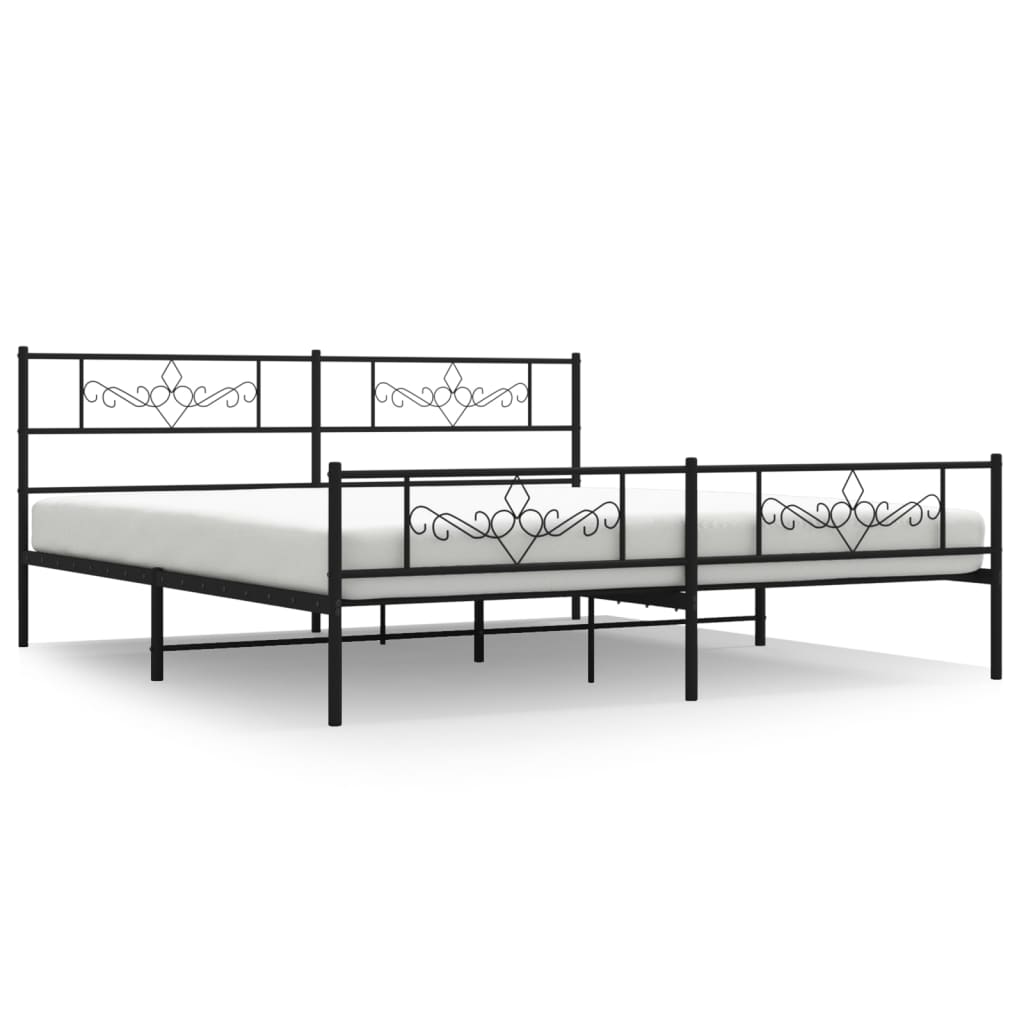 White metal twin bed frame with ornate headboard and footboard