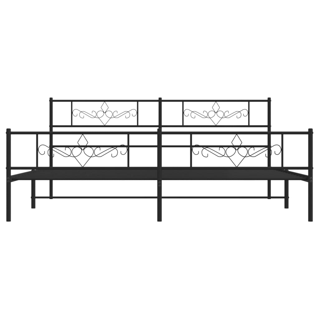 Modern dark gray metal bed frame with decorative scrollwork headboard and houndstooth bedding