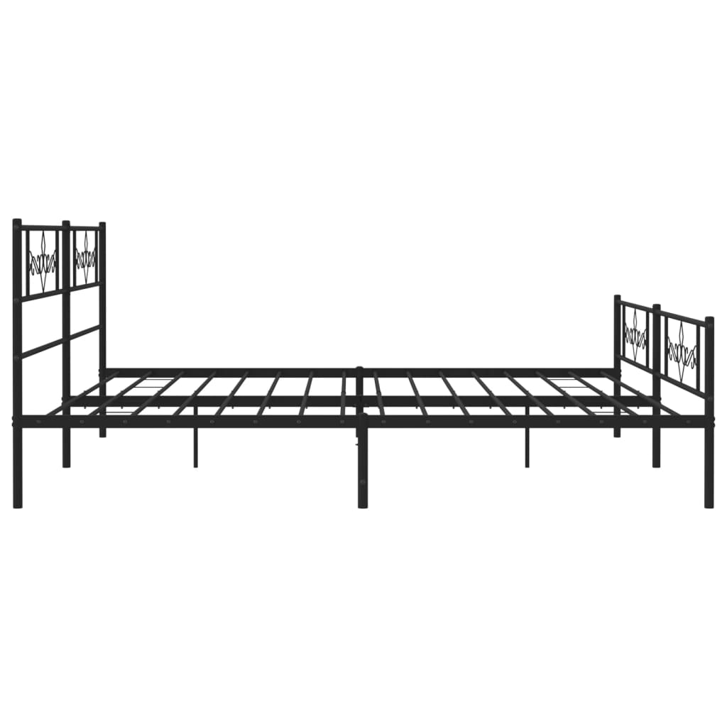 Black metal bed frame with ornate headboard and footboard