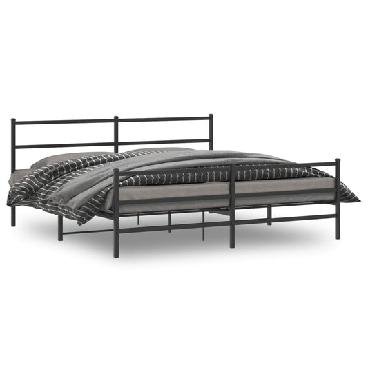 Black metal bed frame with modern horizontal headboard king size