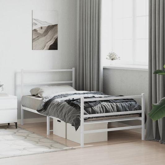 White metal single bed frame with storage drawers under mattress