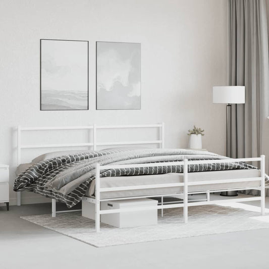 White metal twin bed frame with horizontal headboard slats