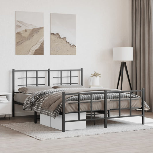 Modern black metal bed frame with grid headboard and footboard