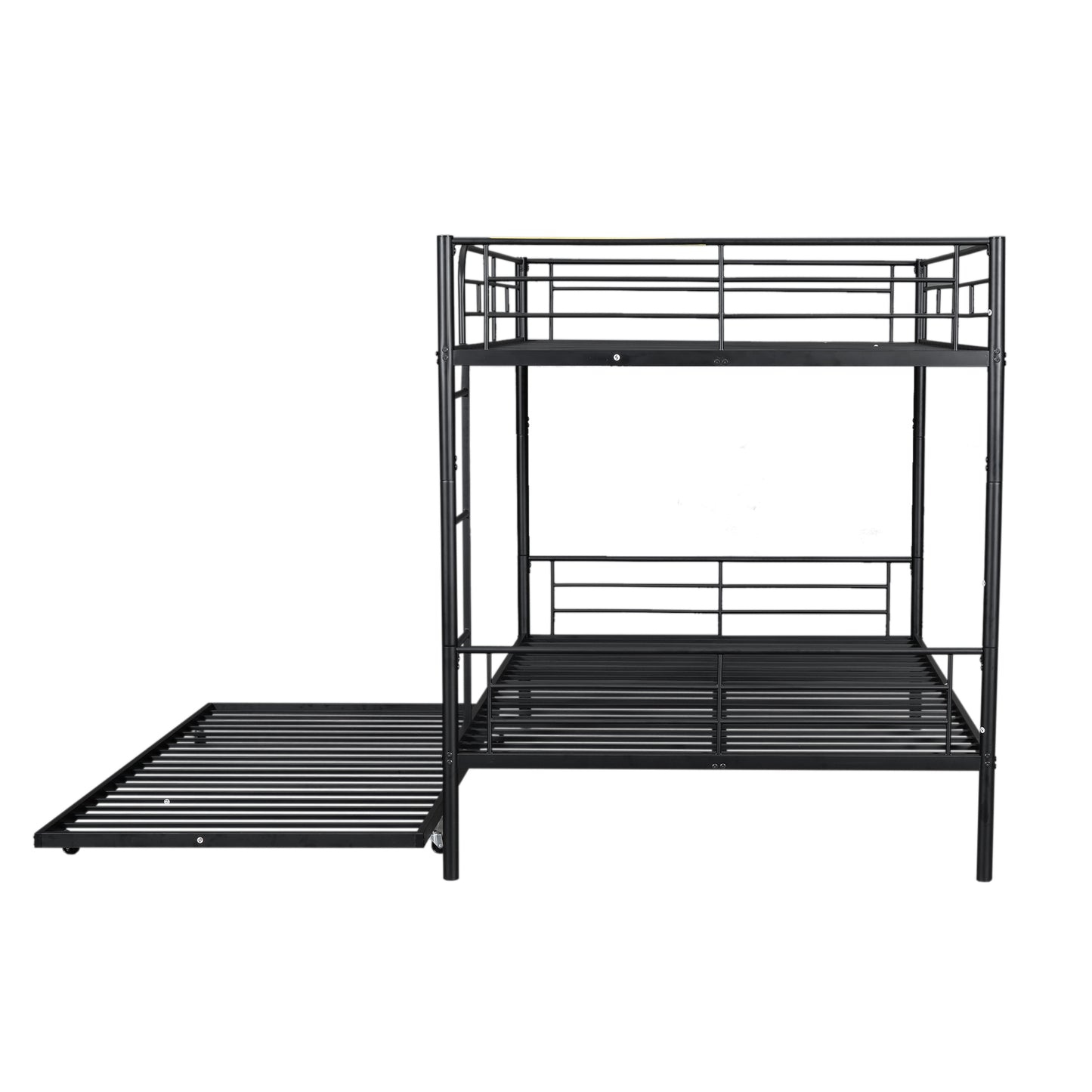 Black metal twin over twin bunk bed with trundle