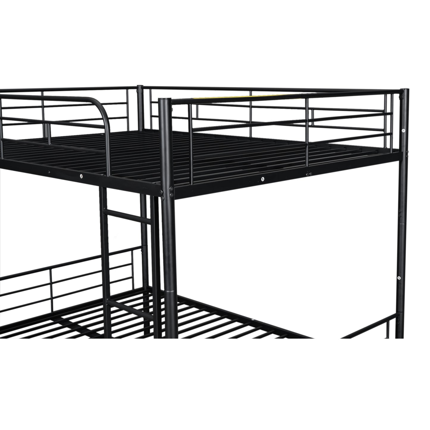 Black metal bunk bed frame with ladder
